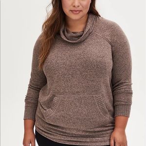 TORRID SUPER SOFT PLUSH COWL NECK RAGLAN TUNIC SWEATSHIRT - WALNUT